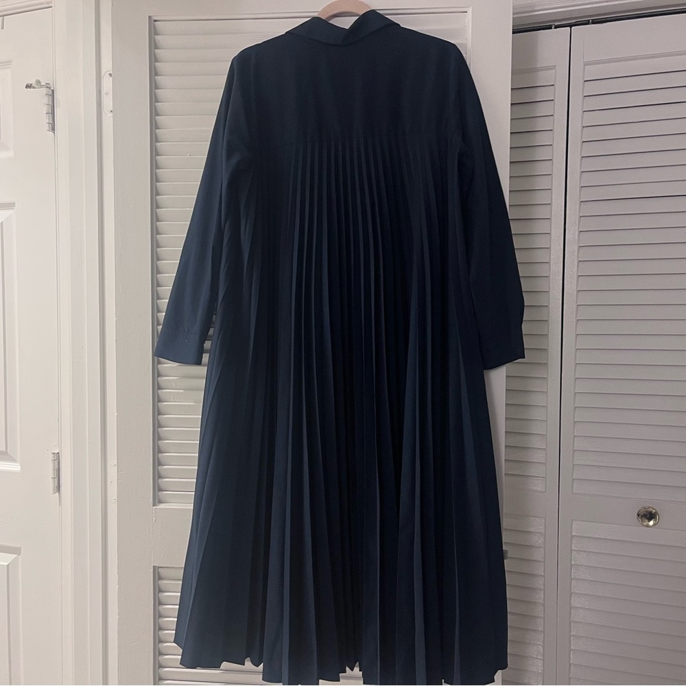 ZARA Pleated Back Midi Shirt Dress with Button Front in Navy Blue Size S - Picture 5 of 8
